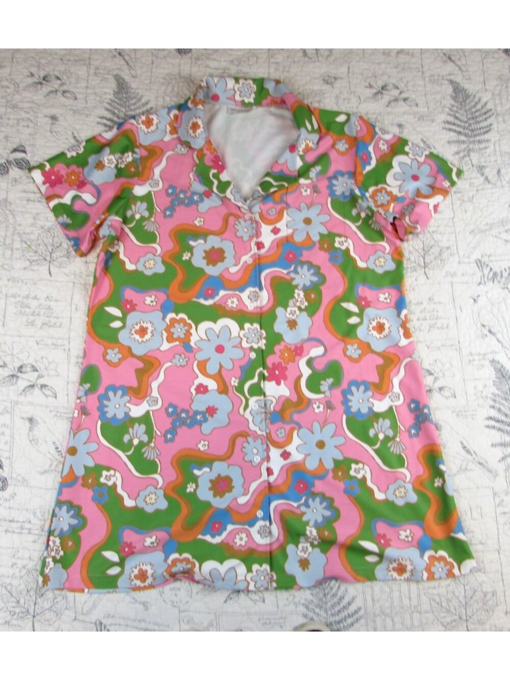 EUC Smith & Quinn Women's Retro Groovy Mod shirt stretch short shirt Dress M